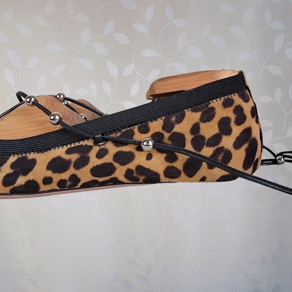 Aquazzura Leopard Print Ballet Flats - Suede Lace Up Ballerina Style 38.5 - Picture 6 of 16